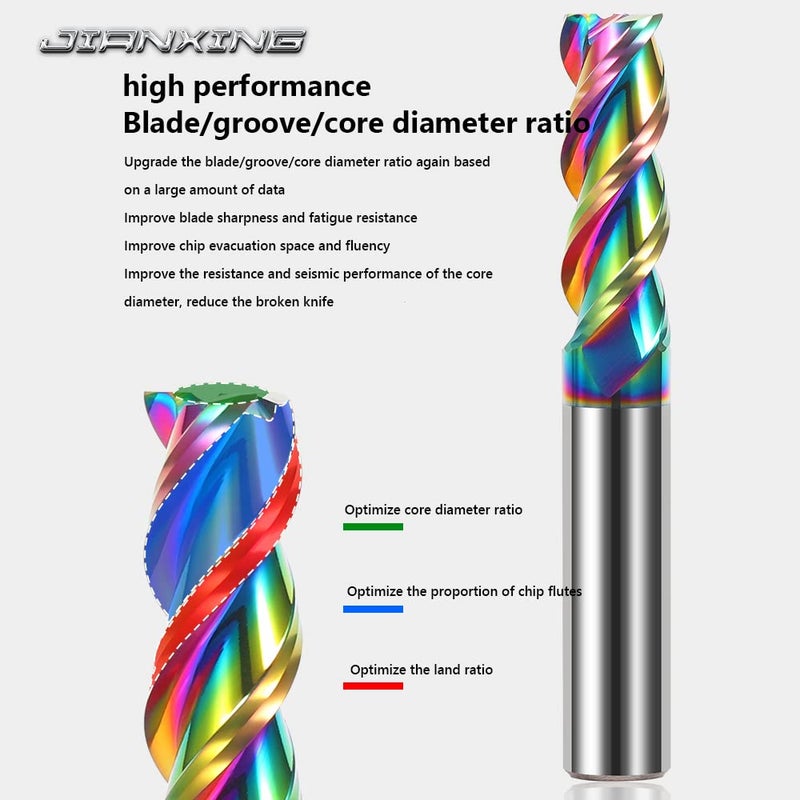 JIANXING 10mm Carbide Square End Mill for Aluminum & Copper Applications, 3-Flute, HRC 55 Deg, 10mm Cutting Diameter, 75mm Length, 10mm Shank,DLC Coating, CNC Router Bits (1 Pieces) - Image 5